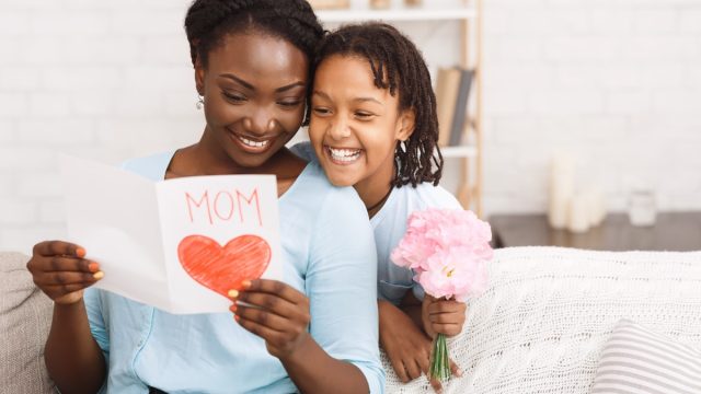 Daughter giving mother card