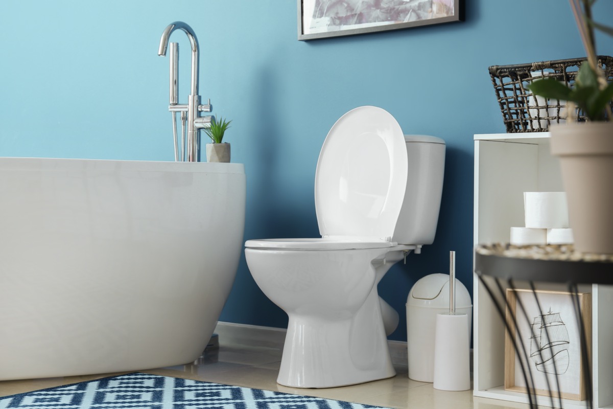 Clean modern bathroom with blue walls