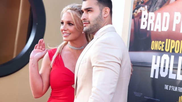 britney spears and partner on the red carpet