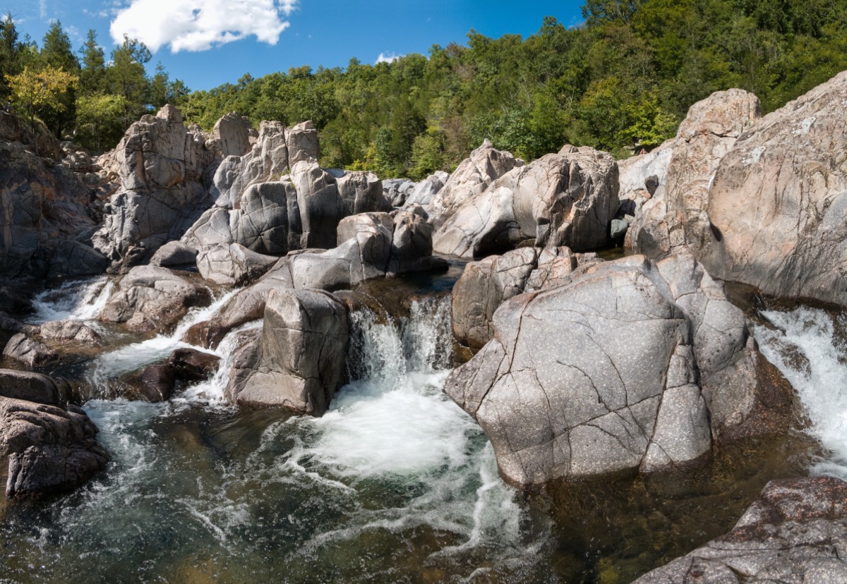 waterfall through boulders in missouri