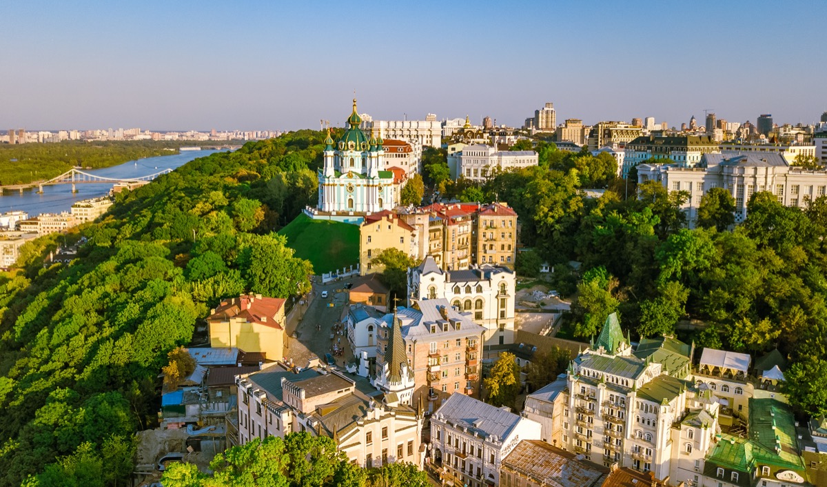 aerial skyline view of kiev in ukraine