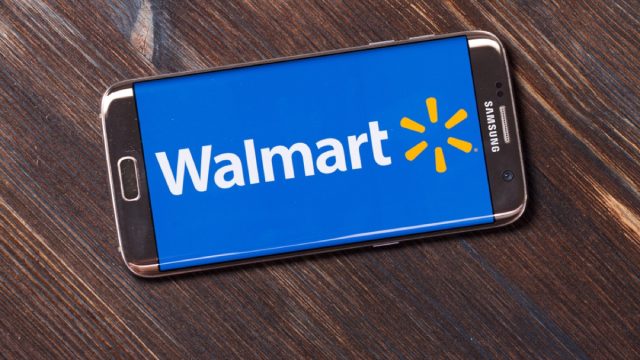 smartphone with walmart logo on screen