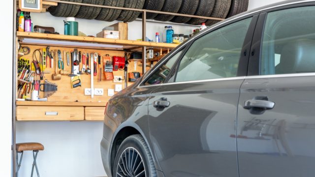 gray car parked in home garage
