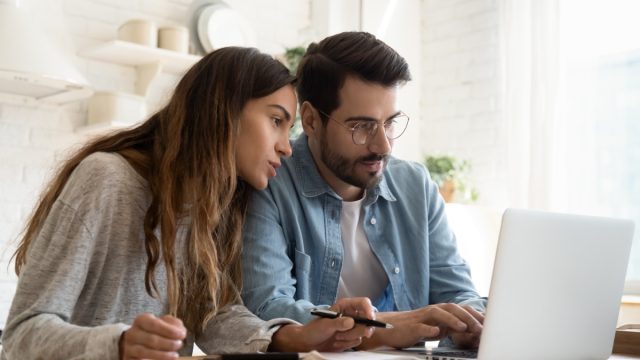Couple having a discussion about finances together