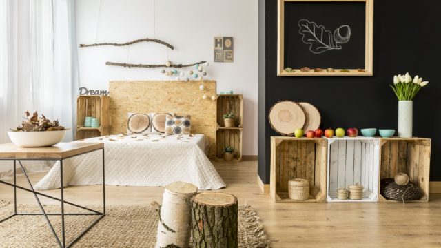 modern studio apartment decorated for fall