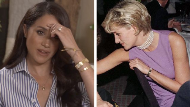 meghan markle wearing princess diana's cartier watch