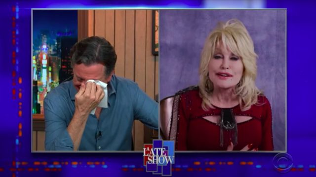 Dolly Parton and Stephen Colbert on the Late Show