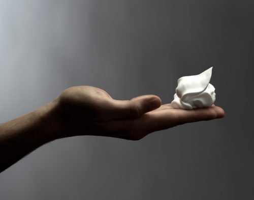 Shaving cream in hand