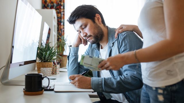 Couple doing finances at home