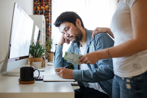 Couple doing finances at home