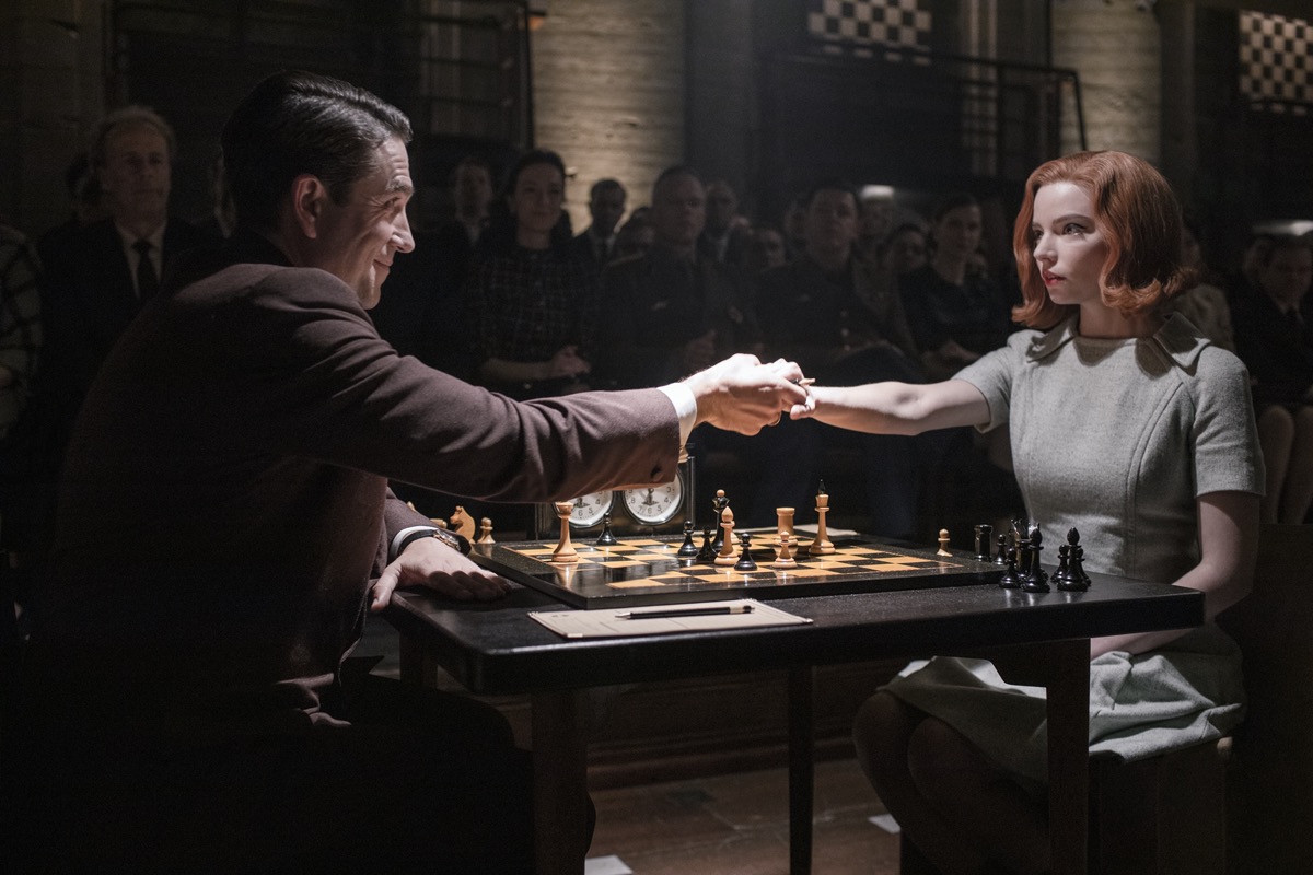 Marcin Dorocinski and Anya Taylor-Joy in The Queen's Gambit