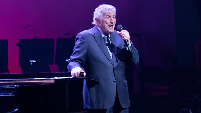 Tony Bennett performing during Jazz Foundation of America benefit concert at the Apollo Theater in Harlem, New York in 2019