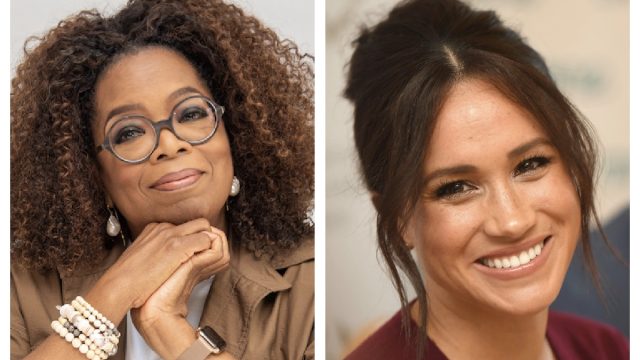 Oprah Winfrey at the "David Makes Man" Press Conference at the Four Seasons Hotel on August 06, 2019 in Beverly Hills, California; eghan, Duchess of Sussex, attends a roundtable discussion on gender equality with The Queens Commonwealth Trust (QCT) and One Young World at Windsor Castle on October 25, 2019 in Windsor, England.