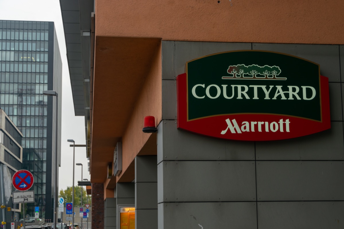 A sign for the Courtyard Marriott hotel in Dusseldorf, Germany