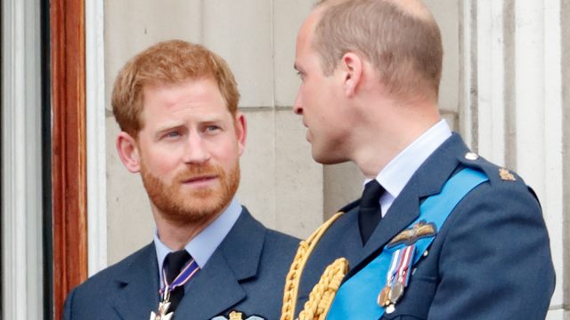 Prince Harry, Duke of Sussex and Prince William, Duke of Cambridge watch a flypast to mark the centenary of the Royal Air Force from the balcony of Buckingham Palace on July 10, 2018 in London, England. The 100th birthday of the RAF, which was founded on on 1 April 1918, was marked with a centenary parade with the presentation of a new Queen's Colour and flypast of 100 aircraft over Buckingham Palace.
