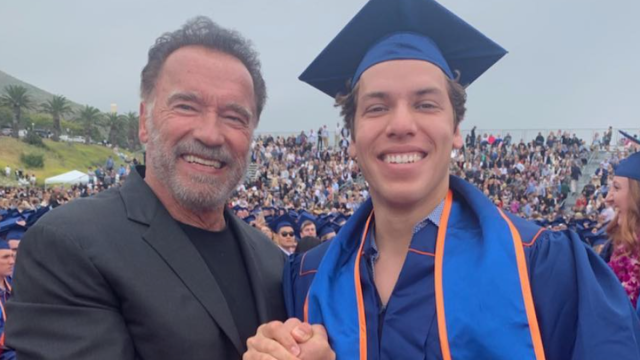 Arnold Schwarzenegger and Joseph Baena at Baena's college graduation in 2019
