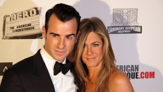 Justin Theroux and Jennifer Aniston at the American Cinematheque Awards tribute to Ben Stiller in 2012
