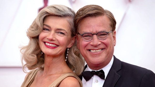 Paulina Porizkova and Aaron Sorkin at the 2021 Oscars