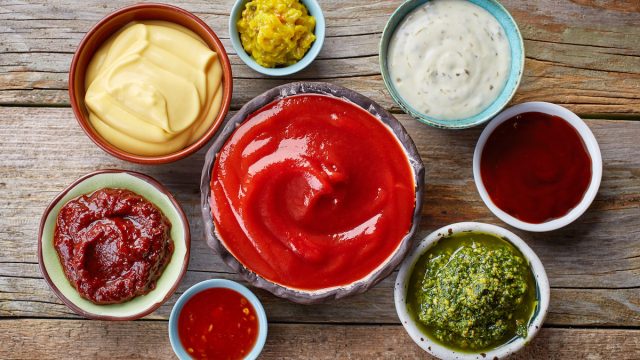 bowls of various condiments
