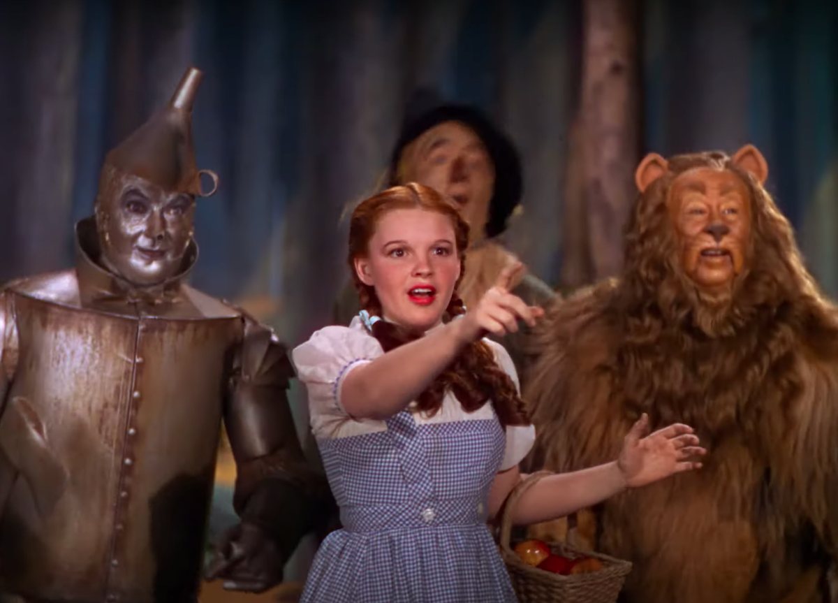 The Tin Man, Dorothy, the Scarecrow, and the Cowardly Lion in "The Wizard of Oz"