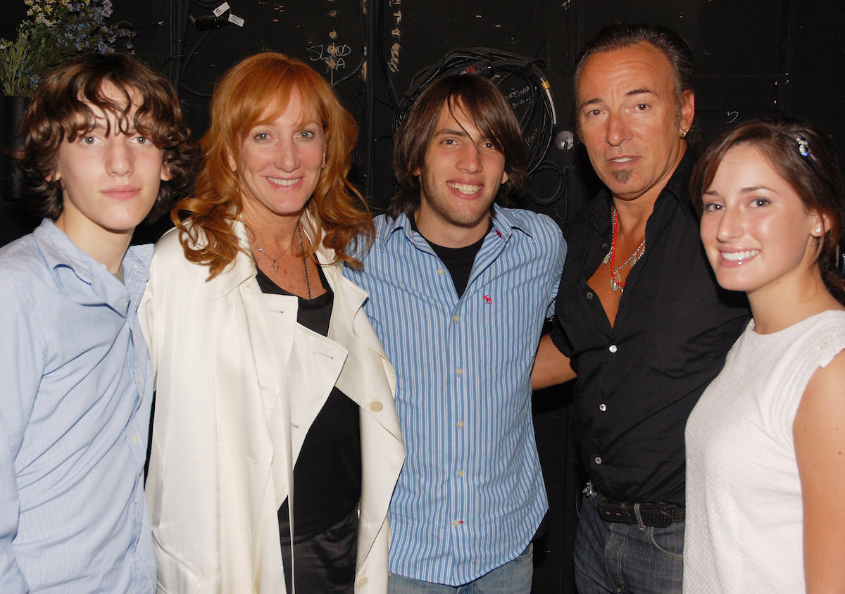 Patti Scialfa, Bruce Springsteen, and their three children at backstage at the Broadway play "Spring Awakening" in 2008