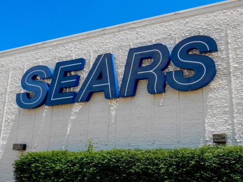 Fairview Heights, ILâ€”June 1, 2018; Sears department store sign on the side of mall. Sears is a national retailer with more than 500 locations in the United States