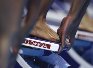 A swimmer prepares at the start in a preliminary heat for the Women’s 800m freestyle during Day Six of the 2021 U.S. Olympic Team Swimming Trials at CHI Health Center on June 18, 2021 in Omaha, Nebraska.