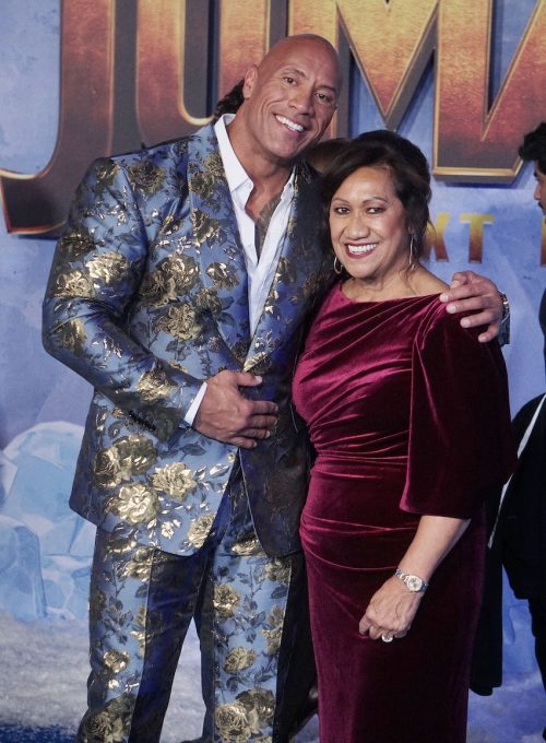 Dwayne Johnson and his mother Ata Johnson at the premiere of "Jumanji: The Next Level" in 2019