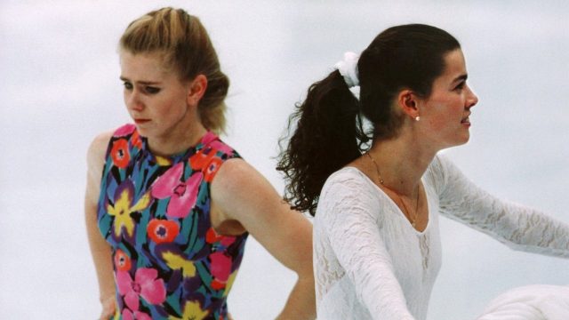 Tonya Harding and Nancy Kerrigan during Olympic training in 1994