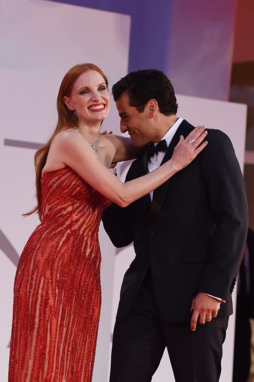Jessica Chastain and Oscar Isaac on the red carpet at the Venice Film Festival on September 4, 2021
