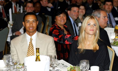Tiger Woods and Elin Nordegren at the Golf Writers Association of America Awards Dinner in April 2002