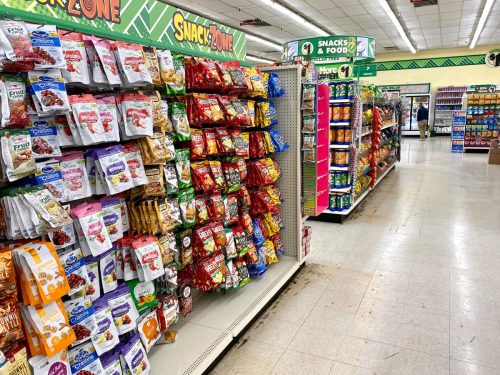 Ros, CA - November 16, 2020: Snack Zone at Dollar Tree store.