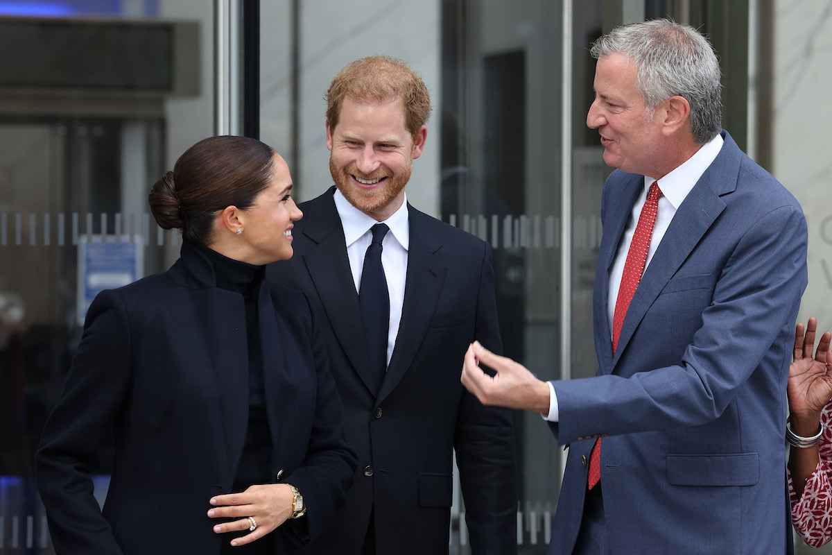 Meghan, Duchess of Sussex, Prince Harry, Duke of Sussex, and Bill de Blasio visit One World Observatory on September 23, 2021 in New York City.