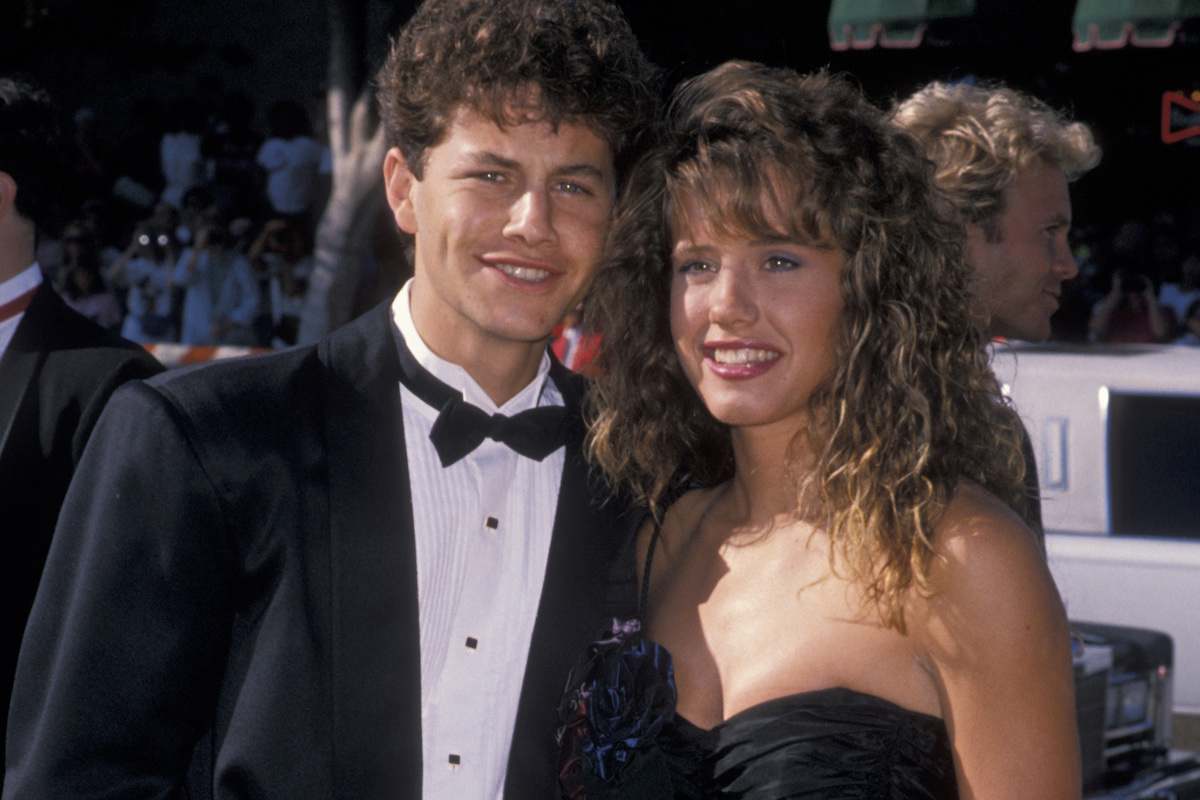 Actor Kirk Cameron and date Leanna Creel attending 41st Annual Primetime Emmy Awards on September 17, 1989 at Pasadena Civic Auditorium in Pasadena, California.