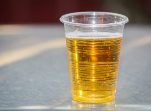 Plastic cup of cheap beer