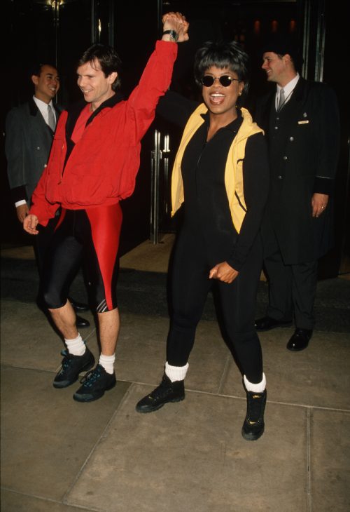 Bob Greene and Oprah Winfrey participating in a Mother's Day walk in Central Park in 1995