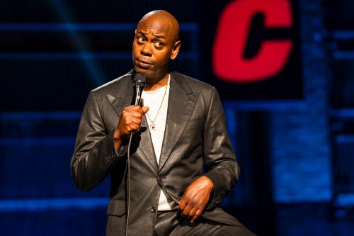 Dave Chappelle performing his comedy special "The Closer"