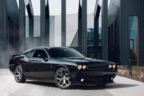 A black dodge challenger car