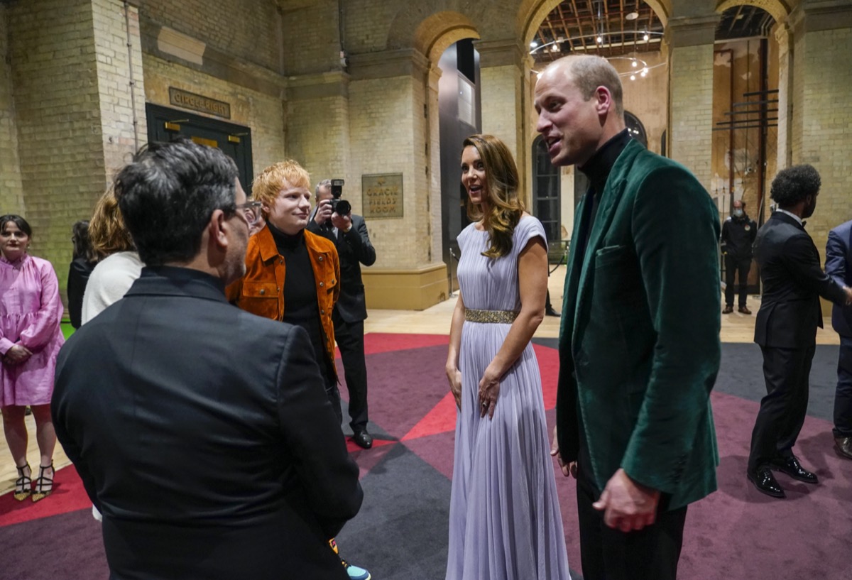 Emma Watson and Ed Sheeran talking to Kate Middleton and Prince William at the Earthshot Prize ceremony