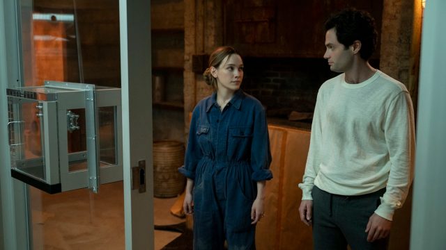 Victoria Pedretti and Penn Badgley in You