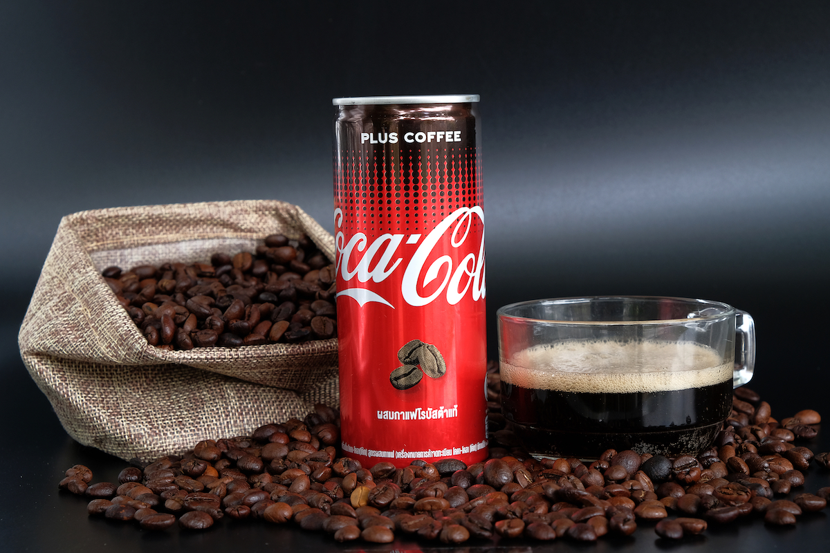 Close up of Coca Cola Plus Coffee, a new innovation of Coca Cola.