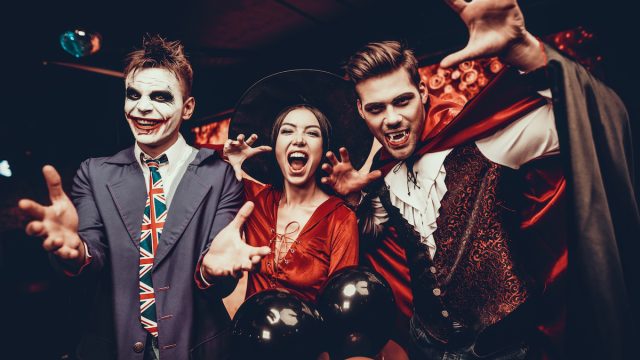 Young people dressed up for Halloween