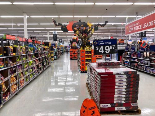 Interior of the Walmart retail store showing Halloween items. Saint Augustine, Florida USA. October 11, 2018