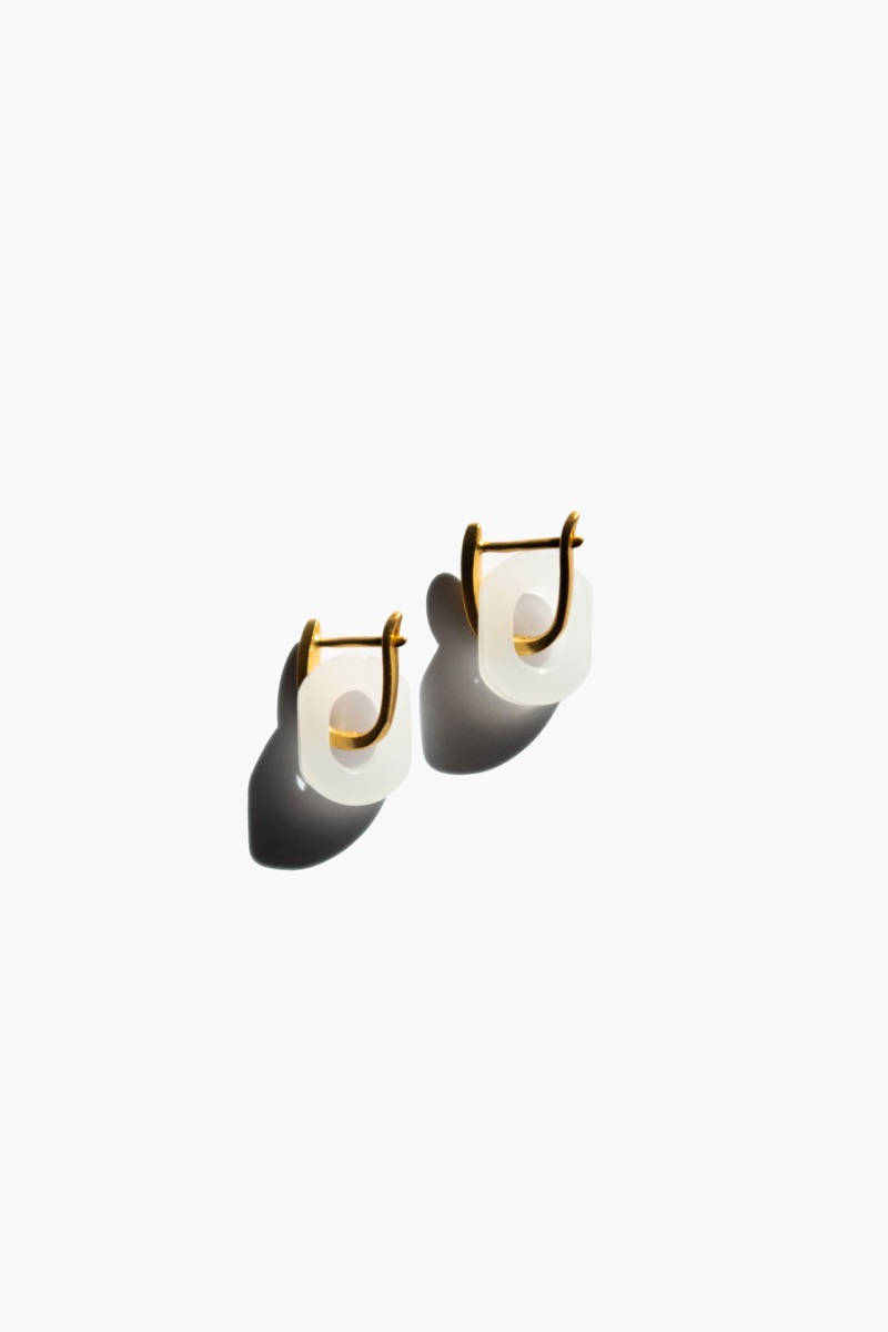 White Jade gold Earrings