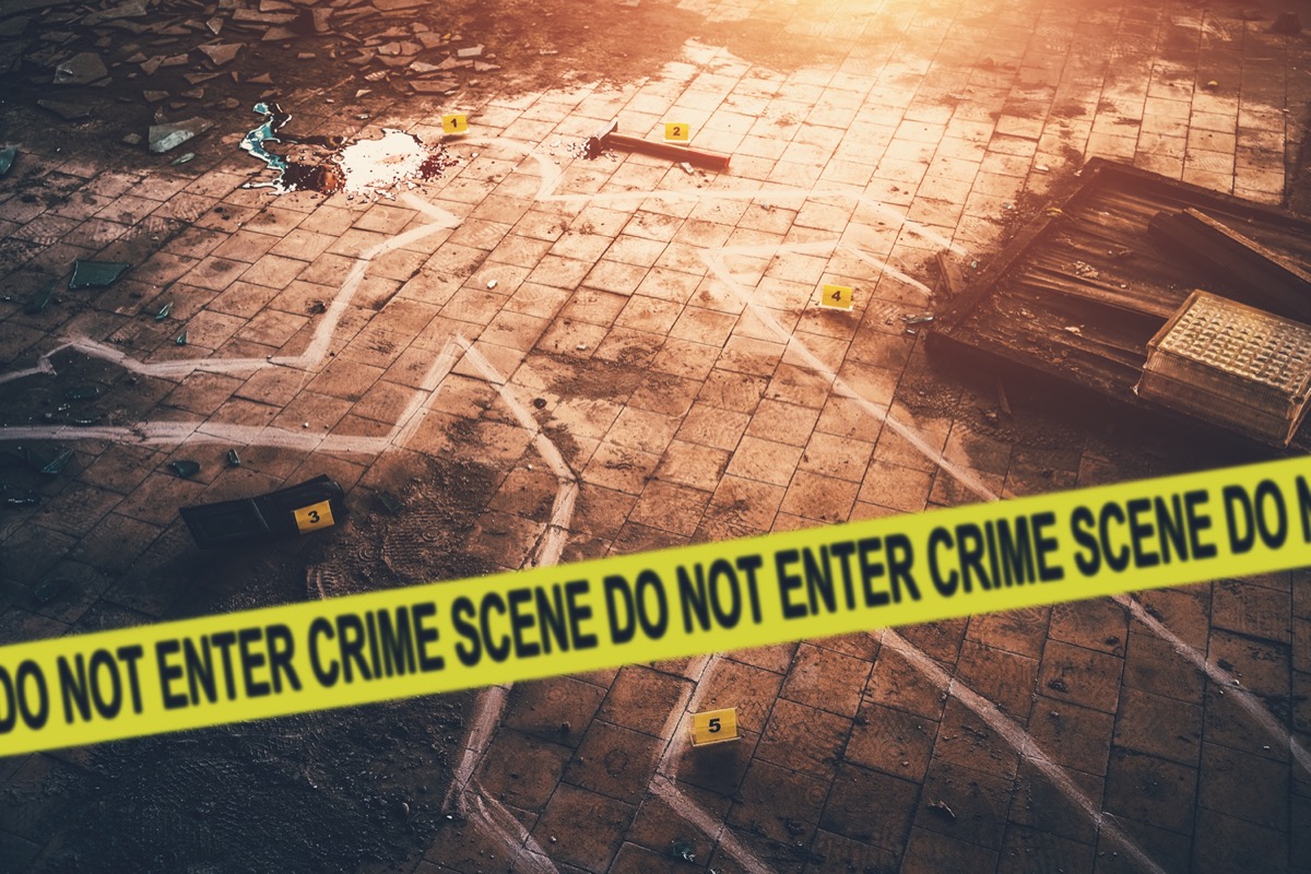Crime scene with chalk outline