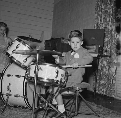 Keith Thibodeaux playing drums in 1955