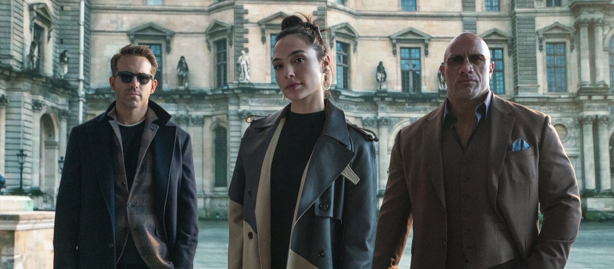 Ryan Reynolds, Gal Gadot, and Dwayne Johnson in Red Notice
