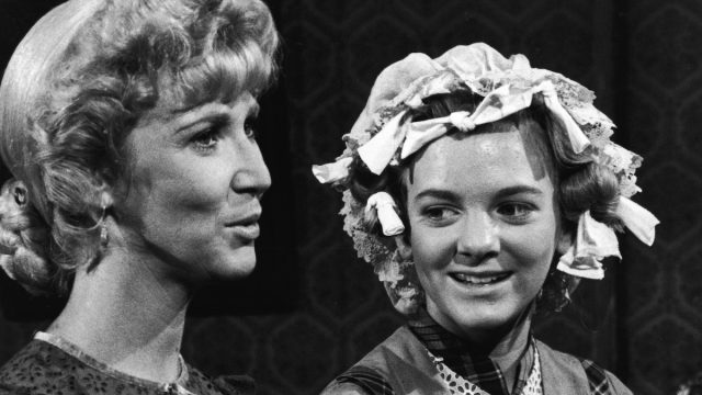 Charlotte Stewart and Alison Arngrim on "Little House on the Prairie" in 1977