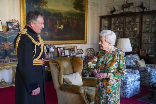 Queen Elizabeth meeting with General Sir Nick Cater at Windsor Castle on November 17, 2021