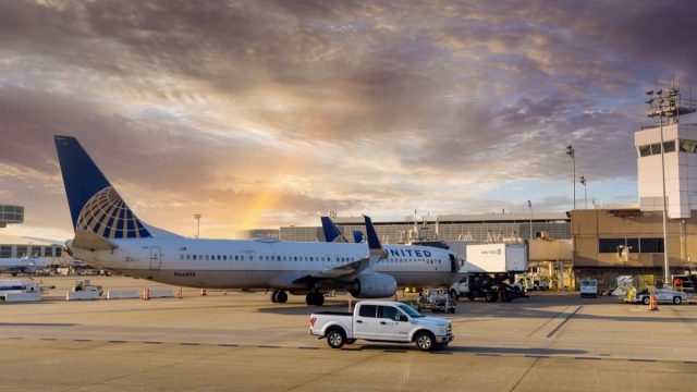20 SEPTEMBER 2021 Houston, TX USA: Houston TX Busch International Airport on airplane United Airline the airplane for boarding passengers